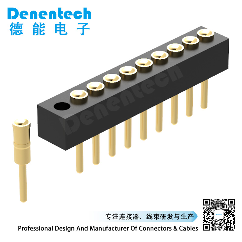 Denentech professional factory 1.27MM pogo pin H2.0 single row female straight concave pogo pin connector